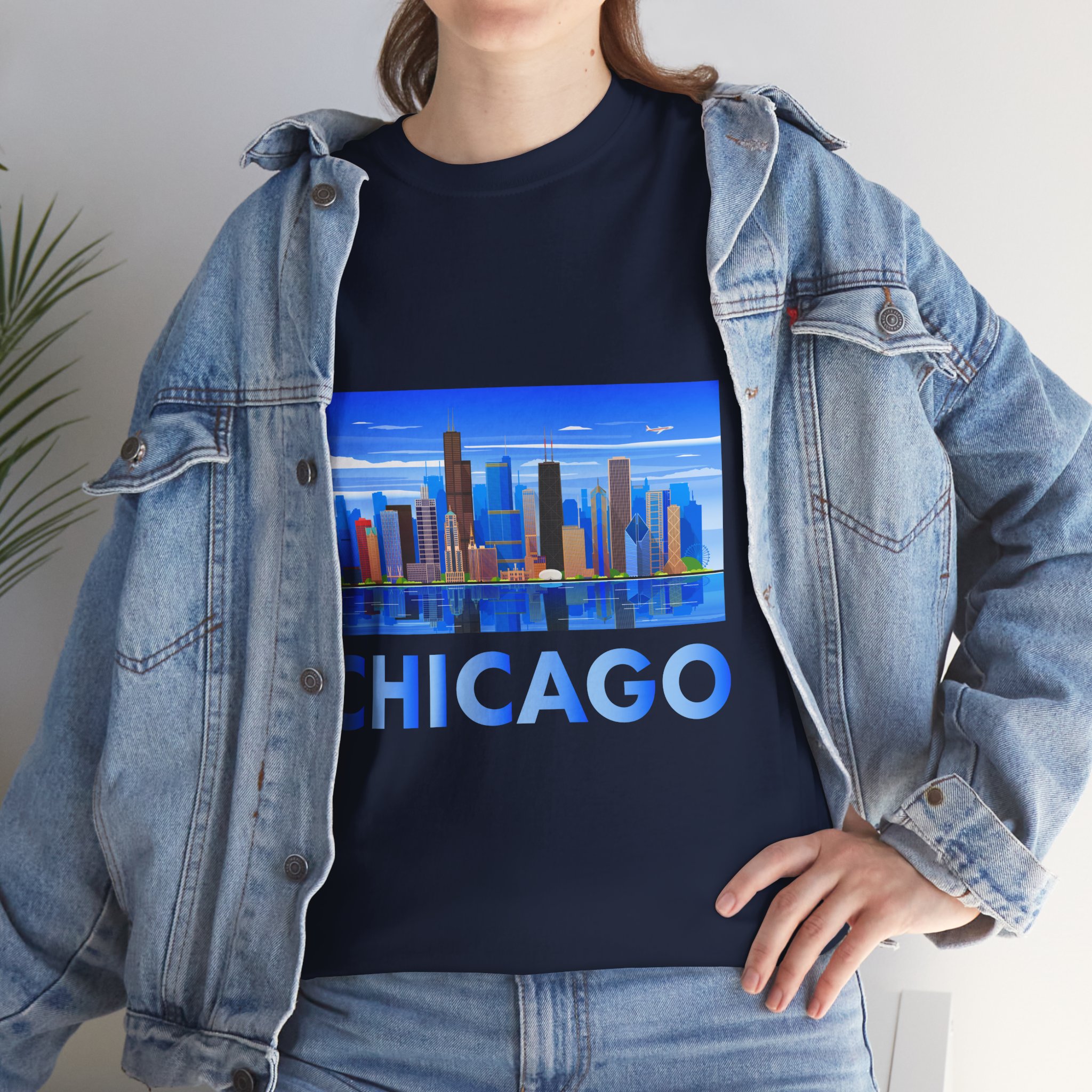Chicago Skyline Unisex Heavy Cotton Tee, Cool Graphic T-Shirt, Casual Wear, Visitor Souvenir, Gift Idea, Fashion Statement
